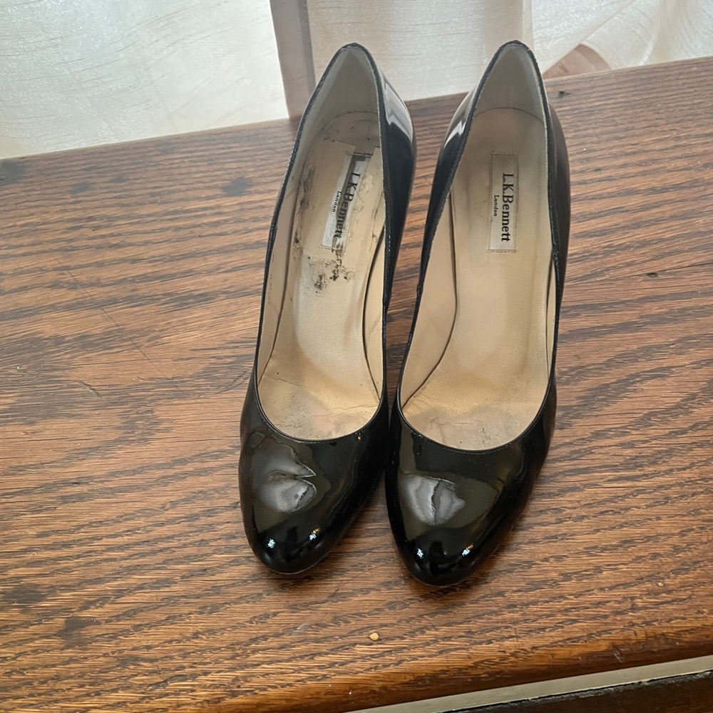 L.K. Bennet Black Shilo Patent Heels - Size 39.5/US 9.5